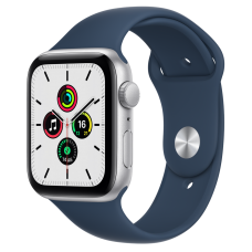 Apple Watch SE, 44 мм, корпус из алюминия серебристого цвета спортивный ремешок цвета «синий омут»