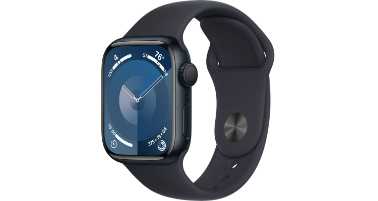 Apple Watch Series 9, 41 мм, корпус из алюминия цвета «тёмная ночь», спортивный ремешок цвета «тёмная ночь», размер S/M