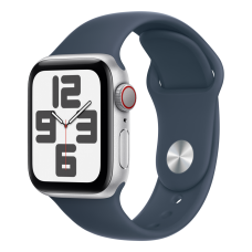 Apple Watch SE 2023, 40 мм, корпус из алюминия серебристого цвета, спортивный ремешок цвета грозовой синий