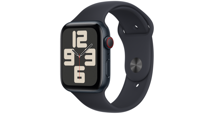 Apple Watch SE 2023, 44 мм, корпус из алюминия цвета «тёмная ночь», спортивный ремешок цвета тёмная ночь
