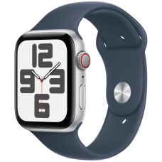 Apple Watch SE 2023, 44 мм, корпус из алюминия серебристого цвета, спортивный ремешок цвета грозовой синий